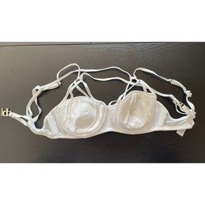Marlies Dekkers White Little Rhinestone Lace Up Backedmetal Logo Bra 32B